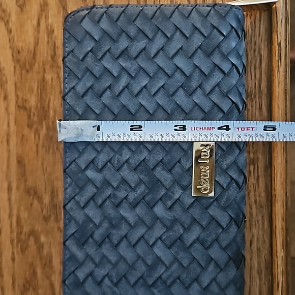 Deux Lux Zip Around Denim Navy Blue Vegan Leather Woven Wallet - Picture 10 of 12